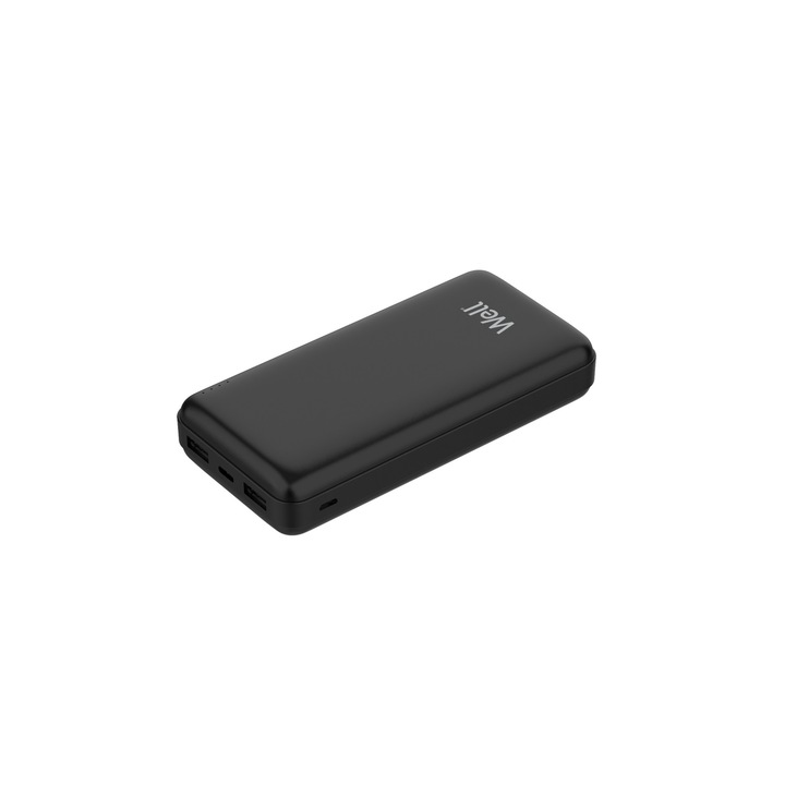 Well Hercules külső akkumulátor, 20000mAh, 2.1A, 2 USB-port, USBC és micro USB típusú csatlakoztathatóság