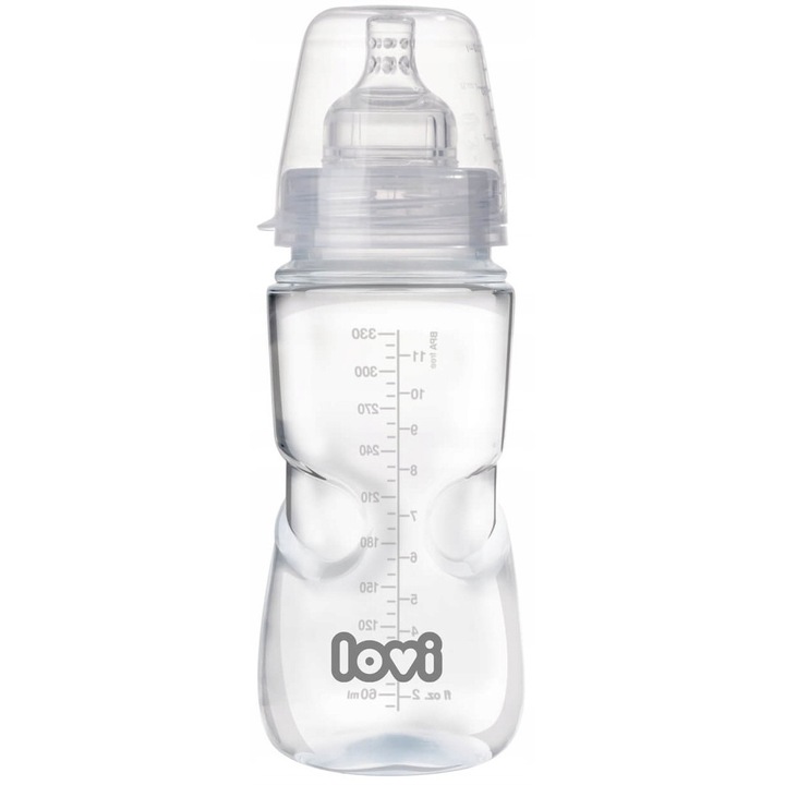 Biberon anti-colici, Lovi, 21/561, Polipropilena/Silicon, Fara BPA, 330 ml, Transparent