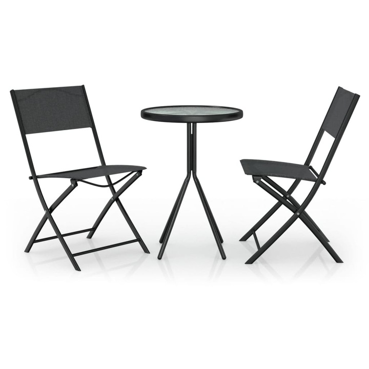 Set mobilier bistro vidaXL, 3 piese, negru, otel, 9.7 kg