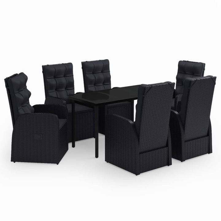 Set de masa pentru gradina vidaXL, 7 piese, cu perne, negru, 45.54 kg 3099482