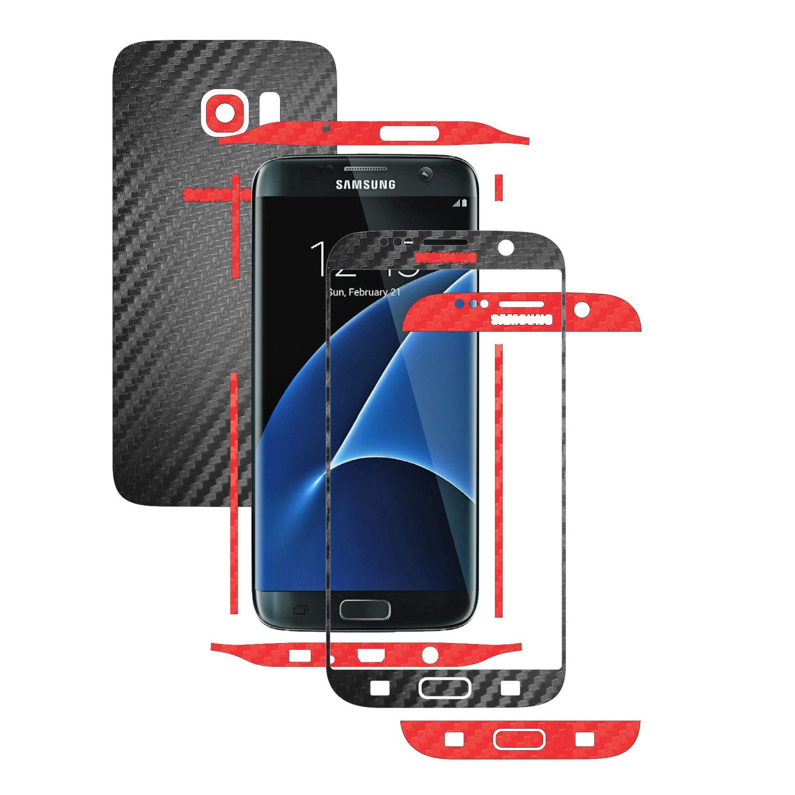 Samsung Galaxy S7 Edge - Folie Full Body Carbon Skinz,Husa tip Skin Protectie Totala, (Folie Rama Ecran + Folie Carcasa si Laterale),Two Tone
