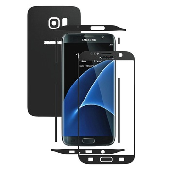 Samsung Galaxy S7 Edge - Folie Full Body Carbon Skinz,Husa tip Skin Protectie Totala, (Folie Rama Ecran + Folie Carcasa si Laterale),Negru Mat