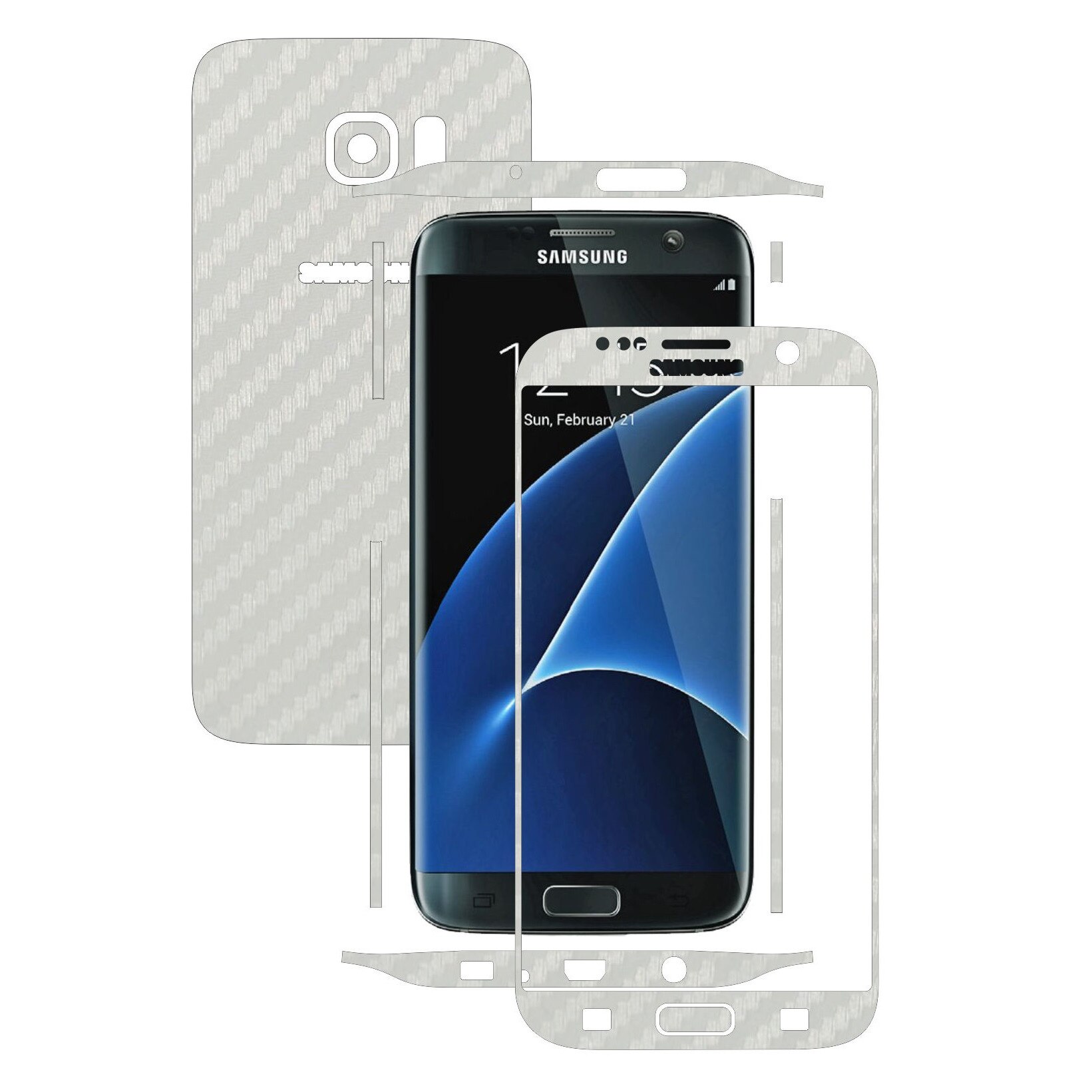 Samsung Galaxy S7 Edge - Folie Full Body Carbon Skinz,Husa tip Skin Protectie Totala, (Folie Rama Ecran + Folie Carcasa si Laterale),Carbon Alb