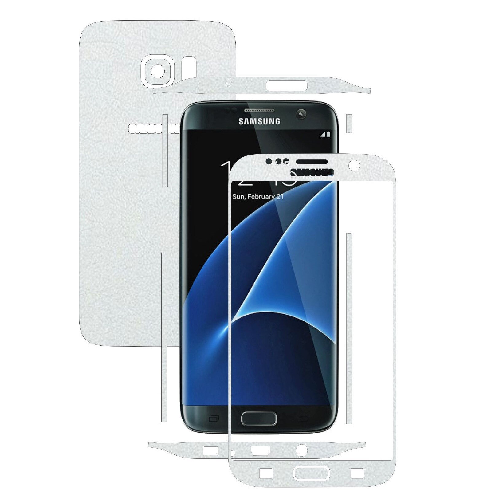 Samsung Galaxy S7 Edge - Folie Full Body Carbon Skinz,Husa tip Skin Protectie Totala, (Folie Rama Ecran + Folie Carcasa si Laterale),Piele Alba