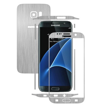Samsung Galaxy S7 Edge - Folie Full Body Carbon Skinz,Husa tip Skin Protectie Totala, (Folie Rama Ecran + Folie Carcasa si Laterale),Brushed Argintiu