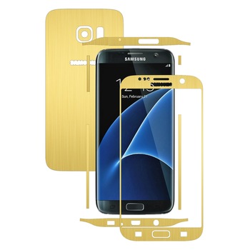Samsung Galaxy S7 Edge - Folie Full Body Carbon Skinz,Husa tip Skin Protectie Totala, (Folie Rama Ecran + Folie Carcasa si Laterale),Brushed Auriu