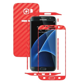 Samsung Galaxy S7 Edge - Folie Full Body Carbon Skinz,Husa tip Skin Protectie Totala, (Folie Rama Ecran + Folie Carcasa si Laterale),Carbon Rosu