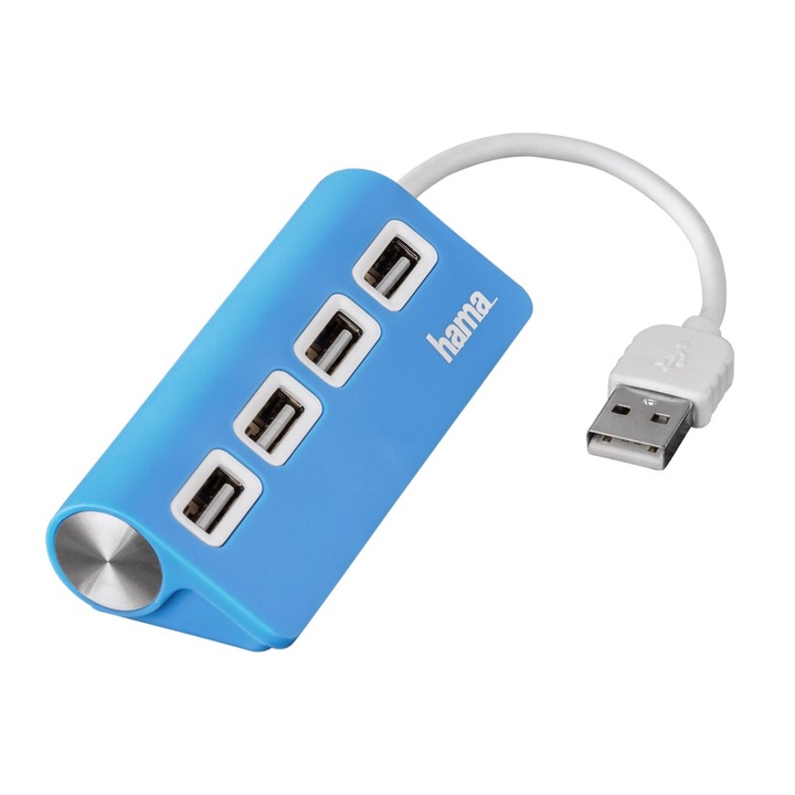 Хъб USB Hama 12179, 2.0, 4 порта, Син