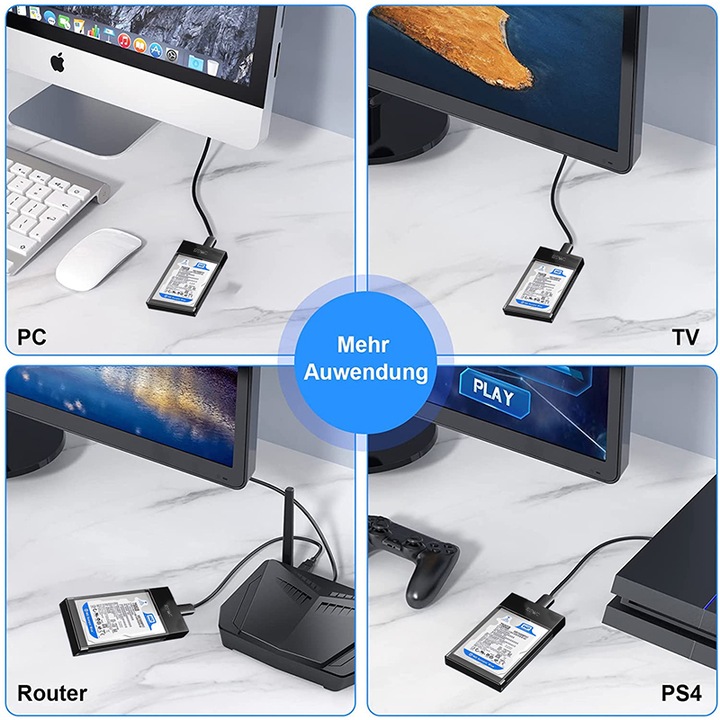 Външен Rack, JESWO, Съвместим със SSD/HDD, 2.5", USB 3.0, Черен