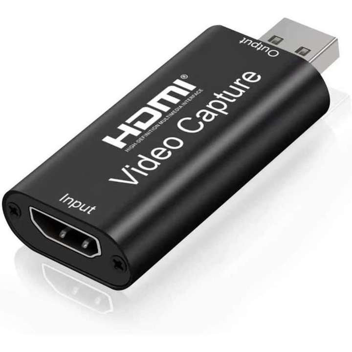 Карта за заснемане на видео, HDMI към USB 2.0, 1080P, Черен