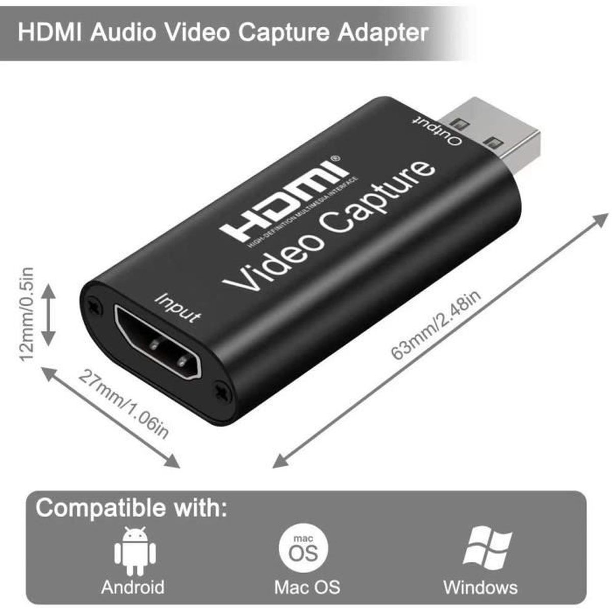 OEM Videó rögzítő adapter, HDMIUSB 2.0, 1080P, fekete eMAG.hu