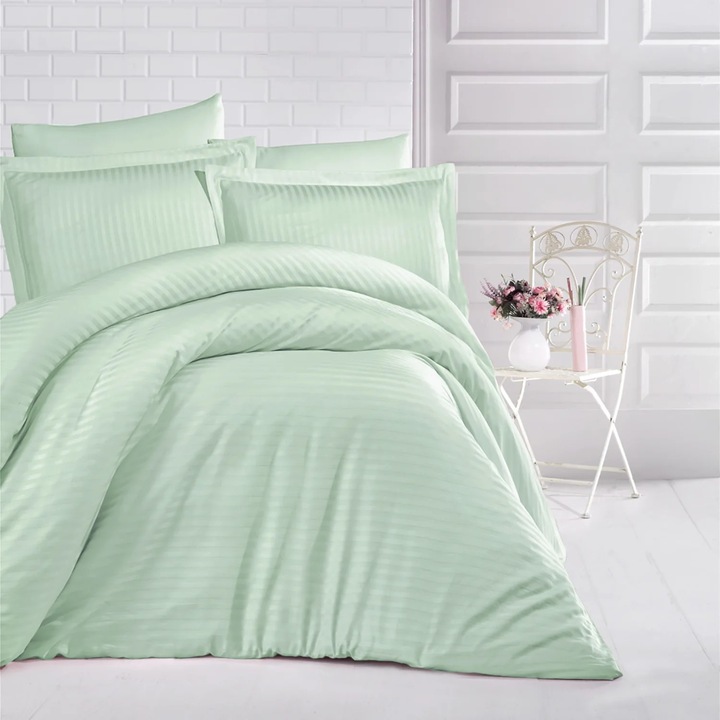 Спално бельо, Ralex, HoReCa, 2 лица, Сатен Дамаска, 4 части, Мента, 220x240см