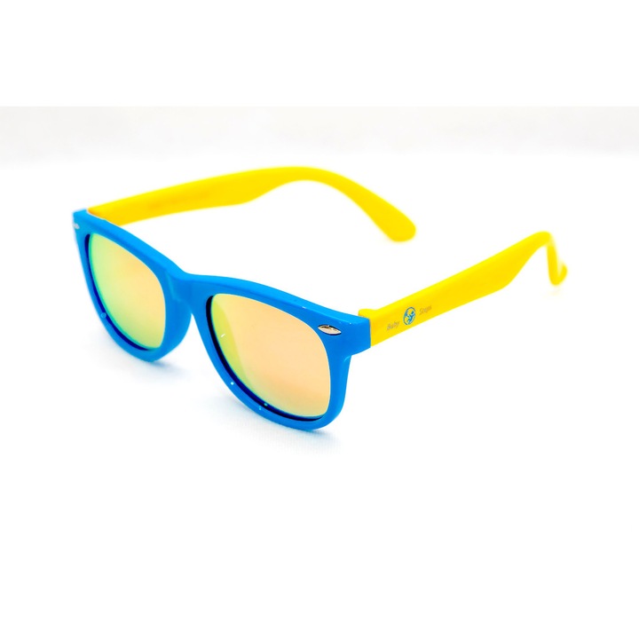 Ochelari de soare pentru copii intre 3 si 10 ani, cu lentile polarizate, protectie UV400 si cadru super flexibil, albastru-galben