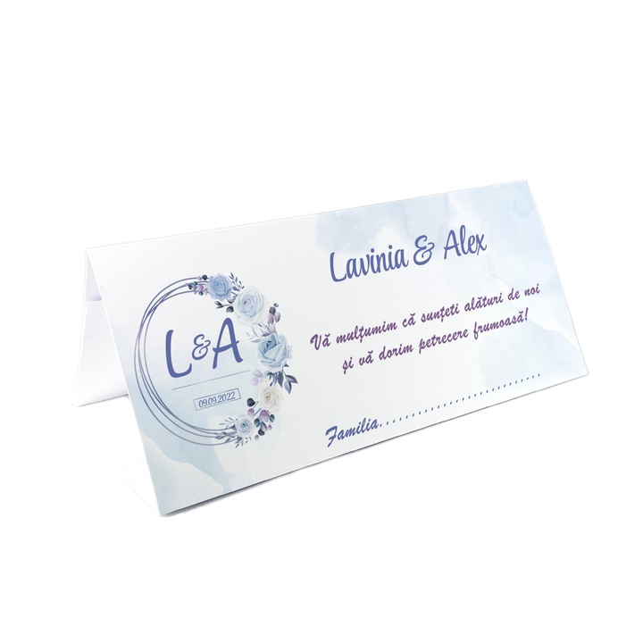 Set 10 bucati, Plic de Bani Nunta Blue Rose, Carton Alb, Personalizate si Asamblate, 21x10 cm