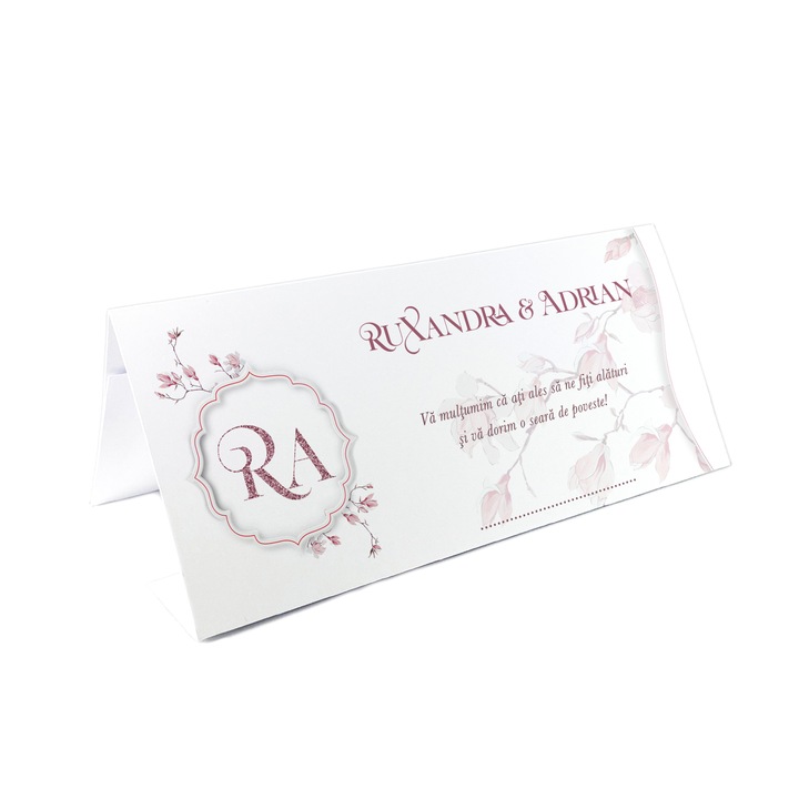Set 10 bucati, Plic de Bani Nunta Magnolia 2, Carton Alb, Personalizate si Asamblate, 21x10 cm