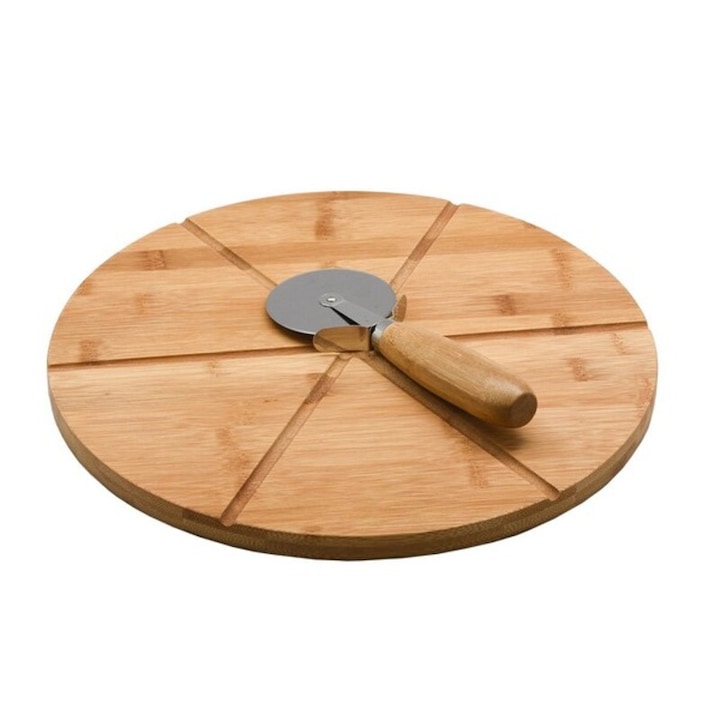 Дъска за рязане Versa, С нож за пица, Бамбук, 32,5 x 1,5 x 32,5 см