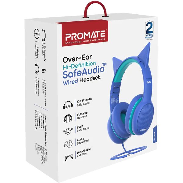 Casti Pentru Copii PROMATE Simba, Cu fir, On-ear, Albastru-Verde