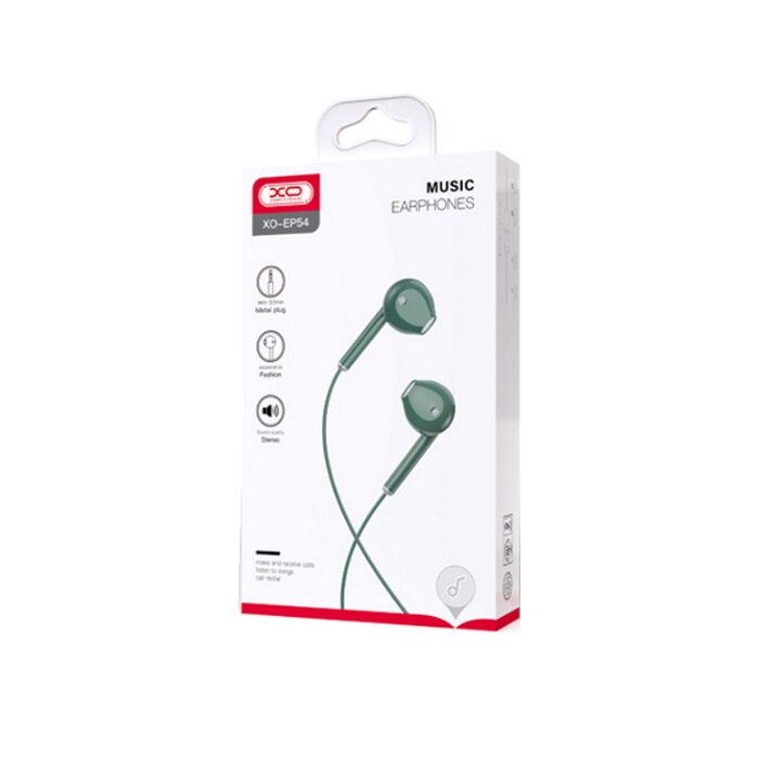 Casti audio cu microfon XO EP54, Control pe fir, mini Jack 3.5, Lungime cablu 1.2m, Verde