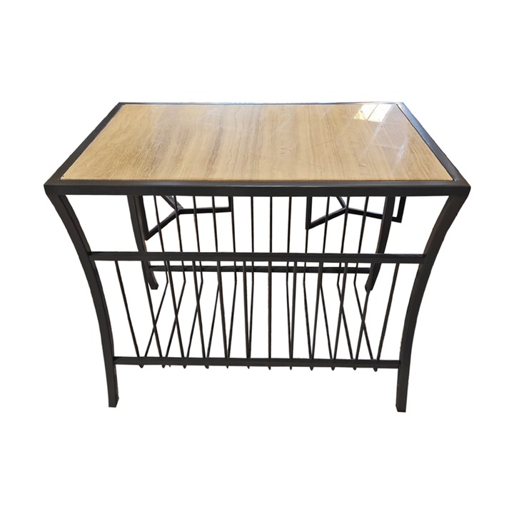 Masuta de cafea cu blat de marmura crem si suport reviste L 70 x l 44 x H59 cm