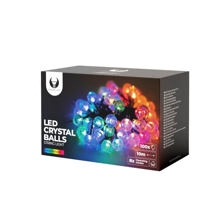 Fényfüzér 10 m 100 LED izzóval, 230V, beltéri és kültéri használatra, Multicolor, TLF-BBL5544