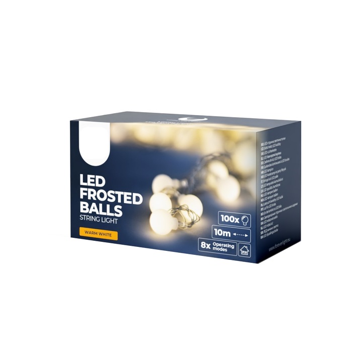 Светещ гирлянд със 100 LED крушки 230V за вън и вътре 10м Топло бяло