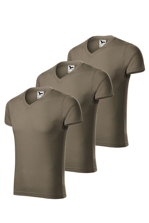 Set 3 tricouri pentru barbati Slim fit V-neck 146, Malfini, material 100% bumbac, Kaki
