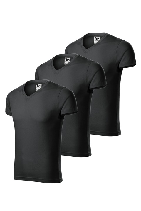 Set 3 tricouri pentru barbati Slim fit V-neck 146, Malfini, material 100% bumbac, marimea 3XL, Ebony Gray
