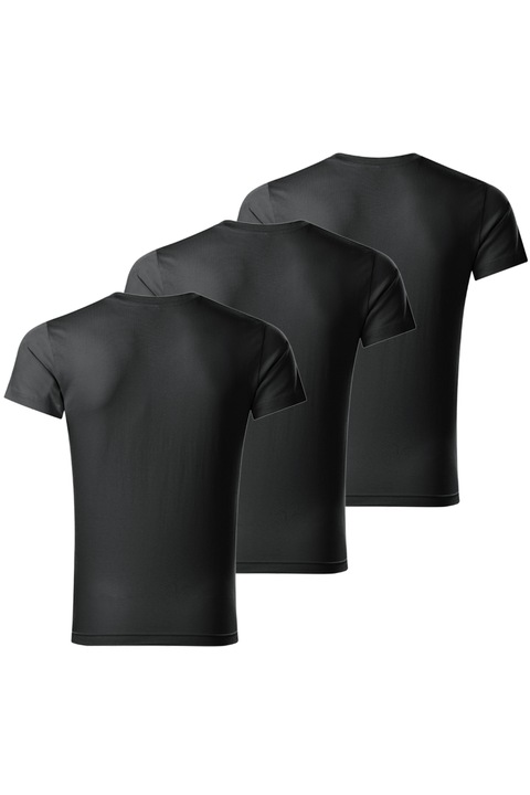 Set 3 tricouri pentru barbati Slim fit V-neck 146, Malfini, material 100% bumbac, marimea 3XL, Ebony Gray
