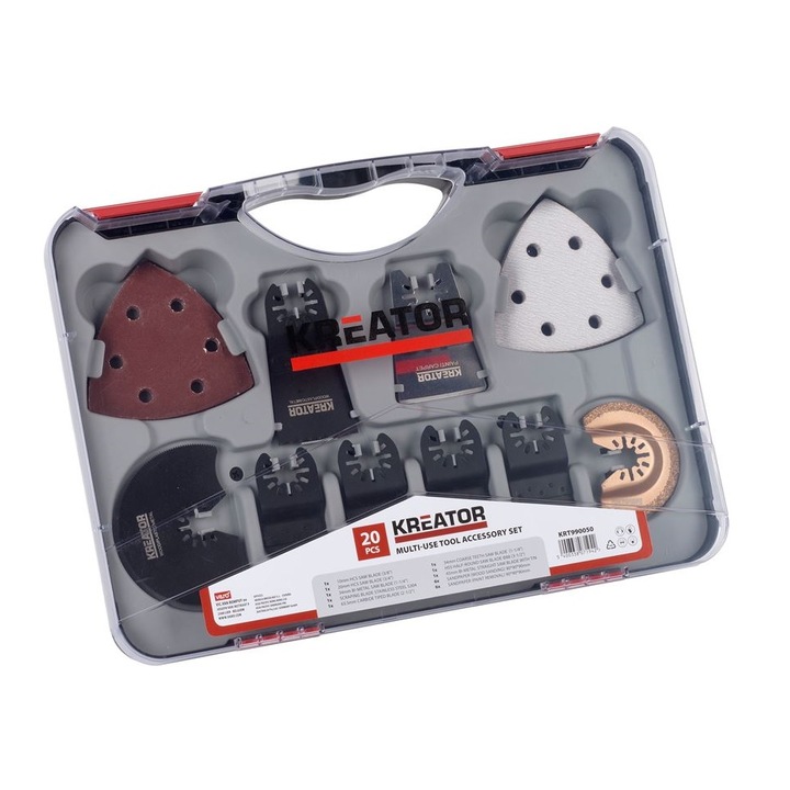 20 tartozékos készlet Kreator KRT990050, Powerplus multifunkcionális géphez, univerzális használatra vágáshoz, csiszoláshoz és felújításhoz