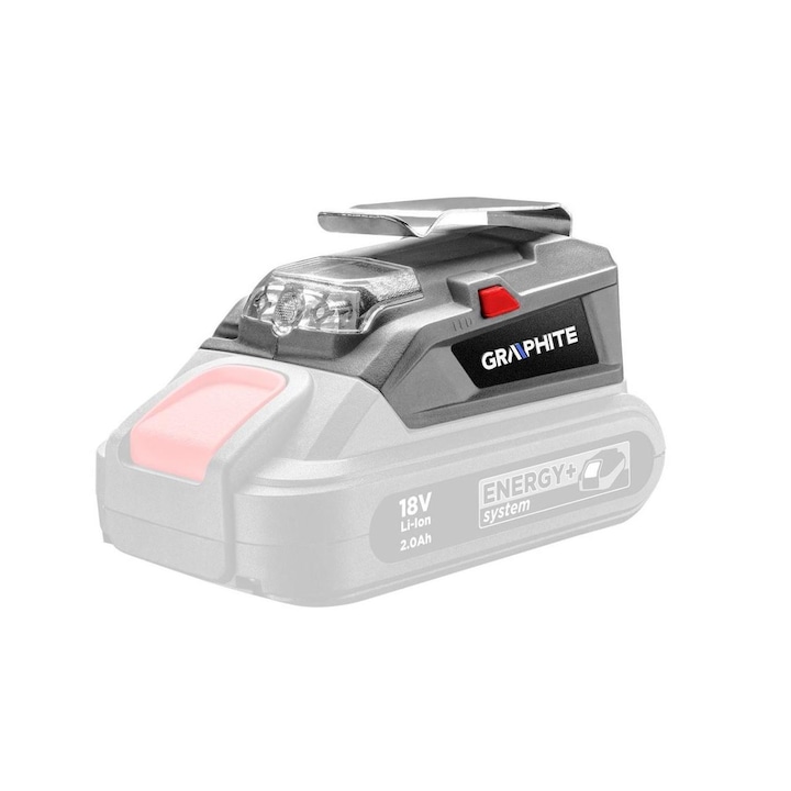 Адаптер за батерии, 2 в 1, с LED фенерче и Powerbank, 18V Li-ion, батерията не е включена, USB, Graphite Energy