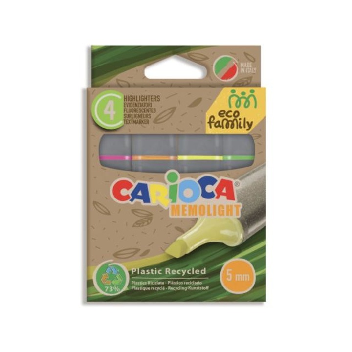 Маркери, Carioca, Memolight Highlighters, 4 броя, Eco Family, Multicolor