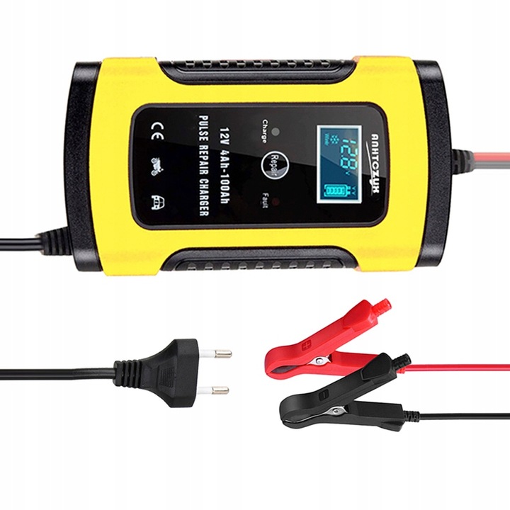 Redresor smart, 12V, 6A, Display digital, Galben/Negru