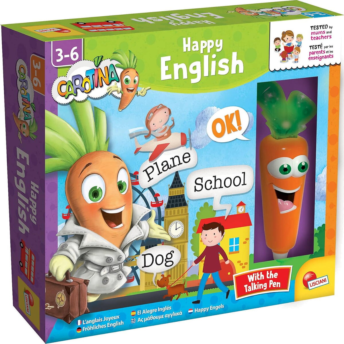 Joc educativ Lisciani Carotina - Primele cuvinte in engleza, cu creion interactiv