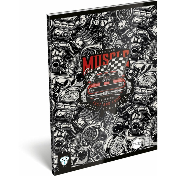 Füzet tűzött A/5 kockás 27-32 Kis Bagoly American Car