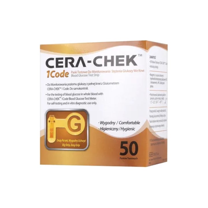 Комплект от 50 теста за глюкоза Cera-Chek 1code и 25 стерилни игли