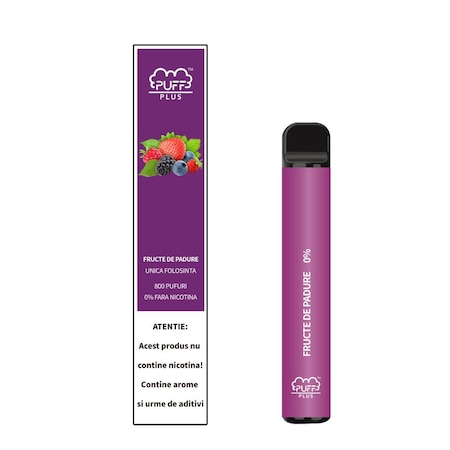 Kit tigara electronica Puff Plus 800 pufuri Fructe de padure 0% fara nicotina 3.2 ml