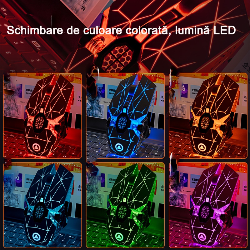 Мишка A7 gaming, Безжична, Безшумна, С bluetooth и USB приемник, RGB, 7 ...