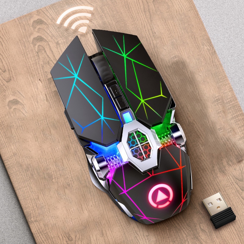 Безжична мишка A7, RGB, 7 цвята, 3 бутона, С bluetooth и USB приемник ...