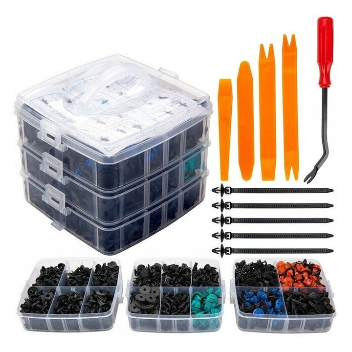 Set 650 nituri si accesorii, cleme de fixare, cu instrumente de demontare FMD401