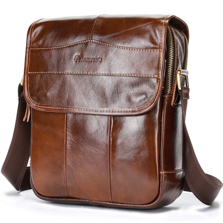 Férfi táska, messenger, természetes bőr, JERMYN'S Jacob, barna
