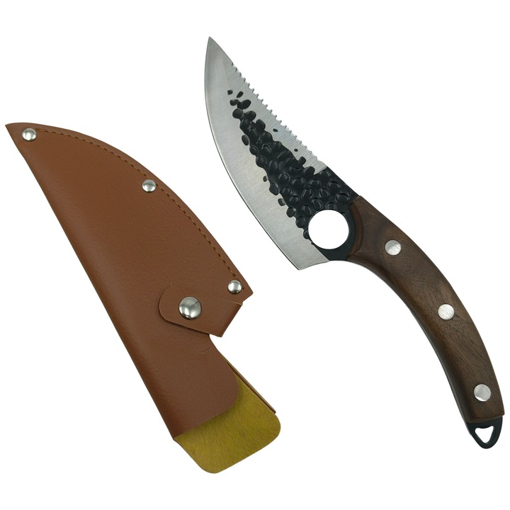 Cutit japonez lucrat manual Depox, Shuryō, 27.5 cm, maro, teaca piele ecologica