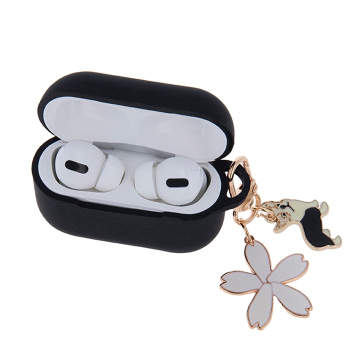 Husa Silicon Protectie compatibila cu AirPods Pro 2 din Silicon moale, cu pandantiv, negru