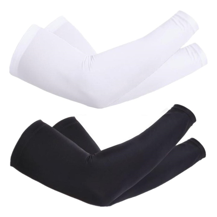 Set 4 maneci protectie UV, PARAFASA, Matase, 37 cm, Alb/Negru