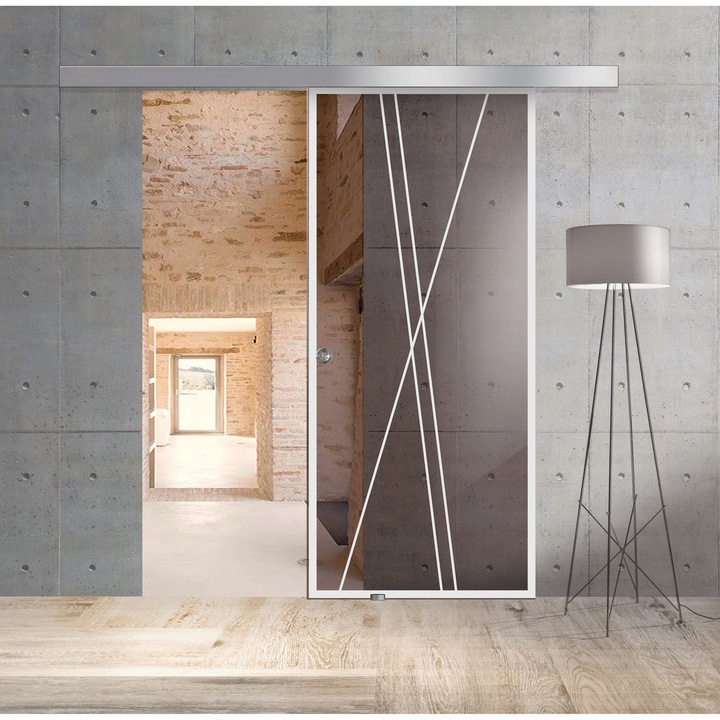 Usa glisanta Boss ® model Epic alb, 90x215 cm, sticla bronz 8 mm, culisanta in ambele directii