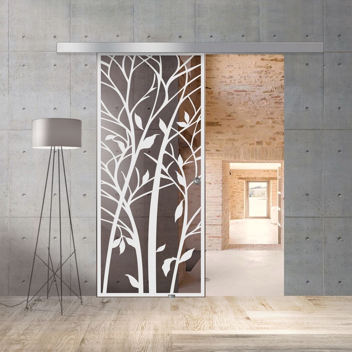 Boss üveg tolóajtó, fehér Wood modell, 80x215 cm, 8 mm vastag bronz üveg