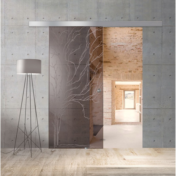 Boss üveg tolóajtó, fekete Tree modell, 60x215 cm, 8 mm vastag bronz üveg