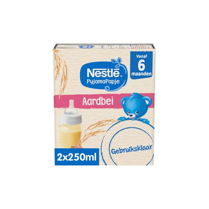 Cereale, pentru bebelusi, gata preparate, Nestlé Pyjamapapje, 6-36 luni, Capsuni, 2x250 ml