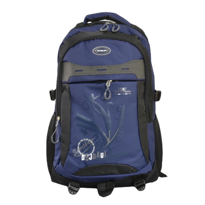 Rucsac scoala, Textil, 3 compartimente, 30/52/22cm, 34 l, Albastru/Negru