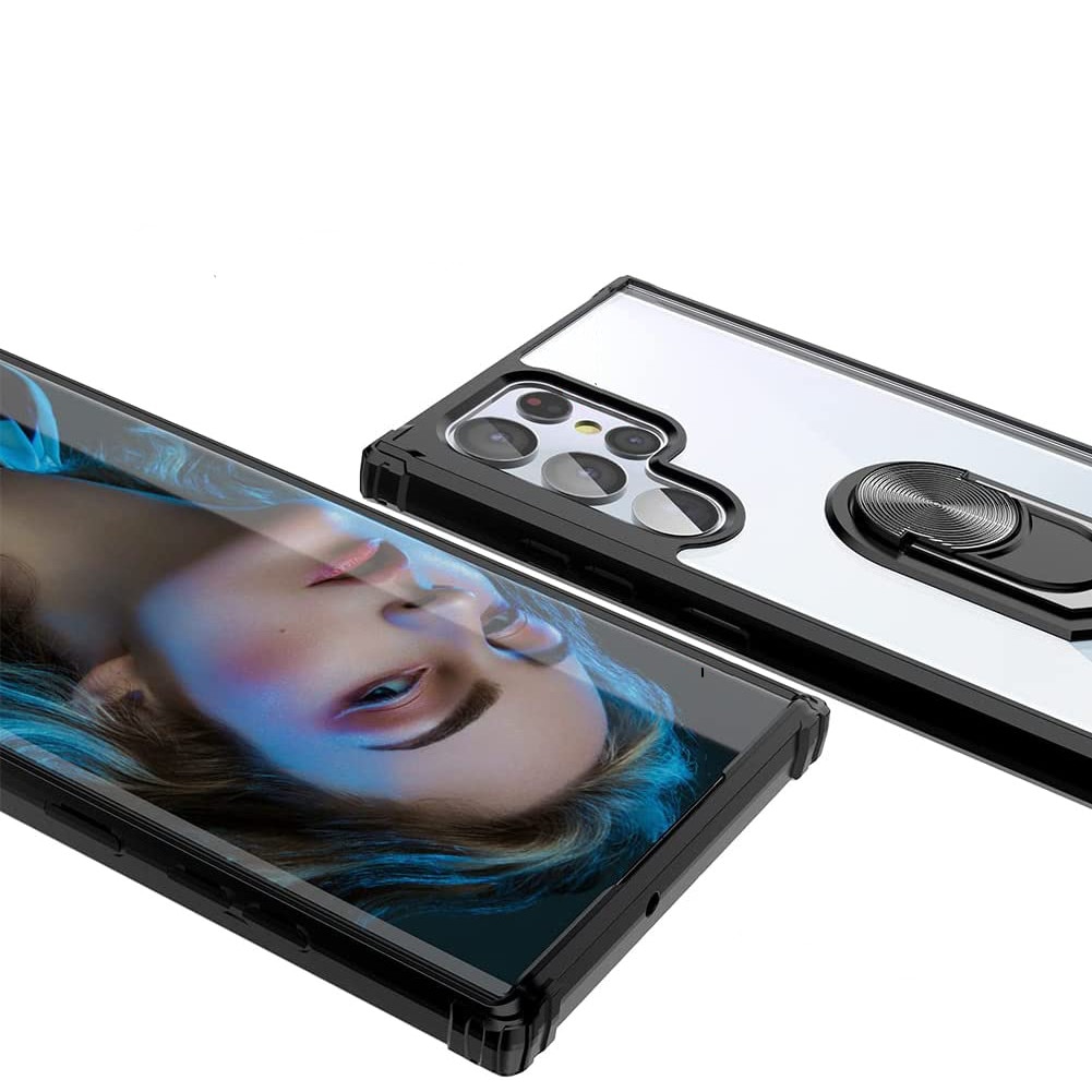 Husa pentru Samsung Galaxy S22 ULTRA, Hybrid Antisoc, carcasa cu bumper, inel rotativ 360 si Kickstand, Negru