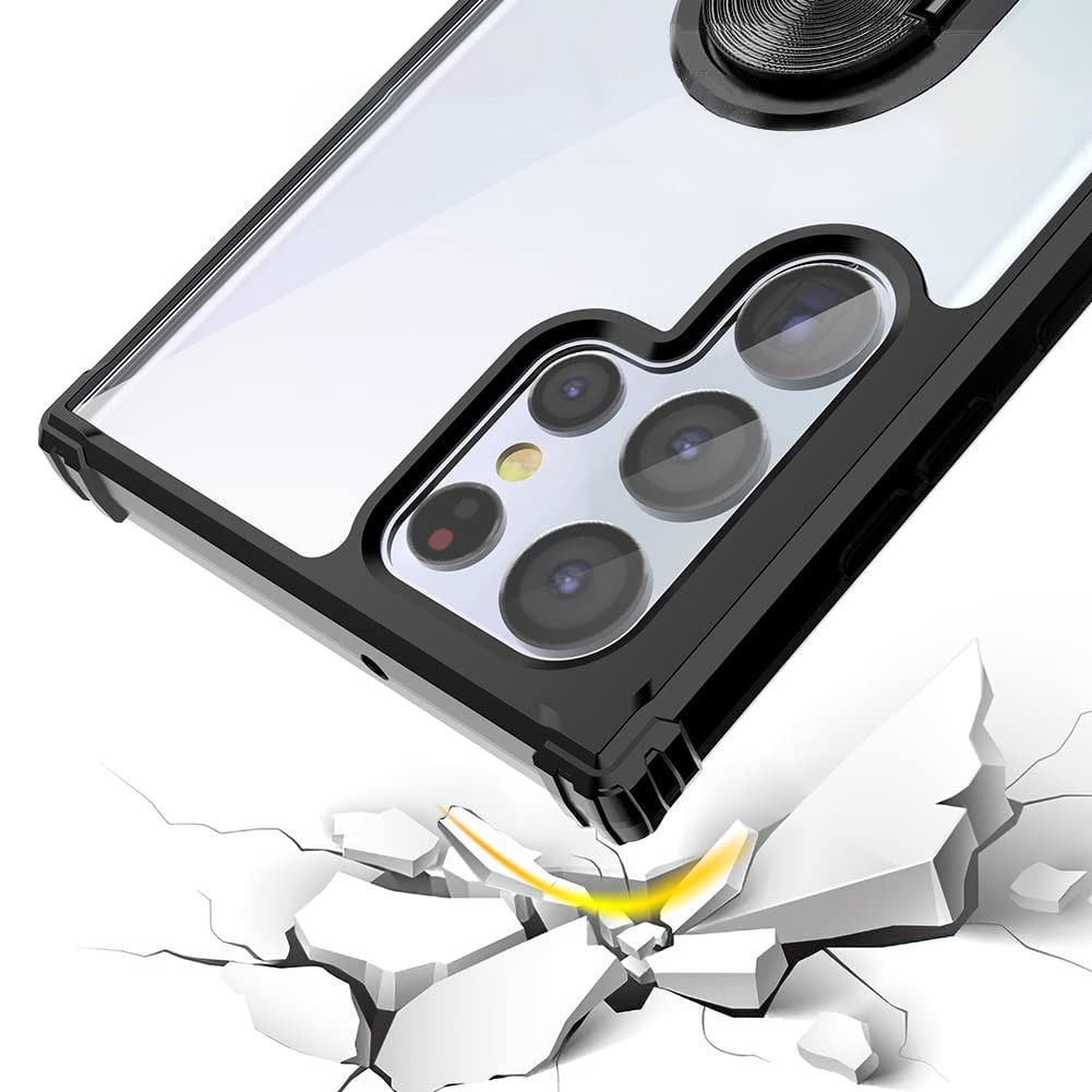Husa pentru Samsung Galaxy S22 ULTRA, Hybrid Antisoc, carcasa cu bumper, inel rotativ 360 si Kickstand, Negru